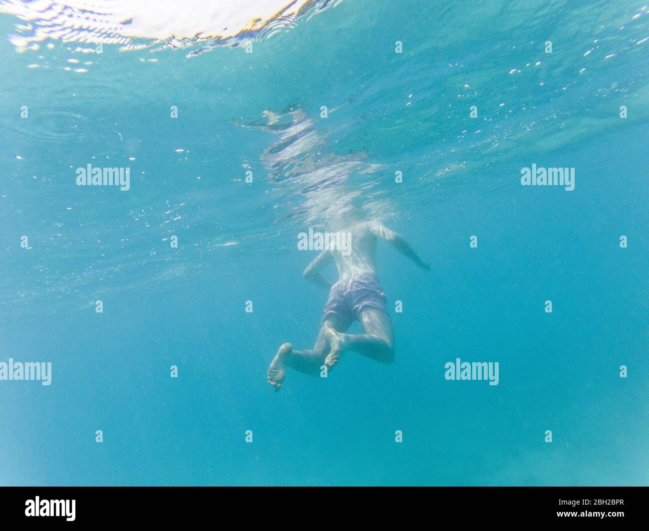 Man floating in water, underwater view Stock Photo - Alamy