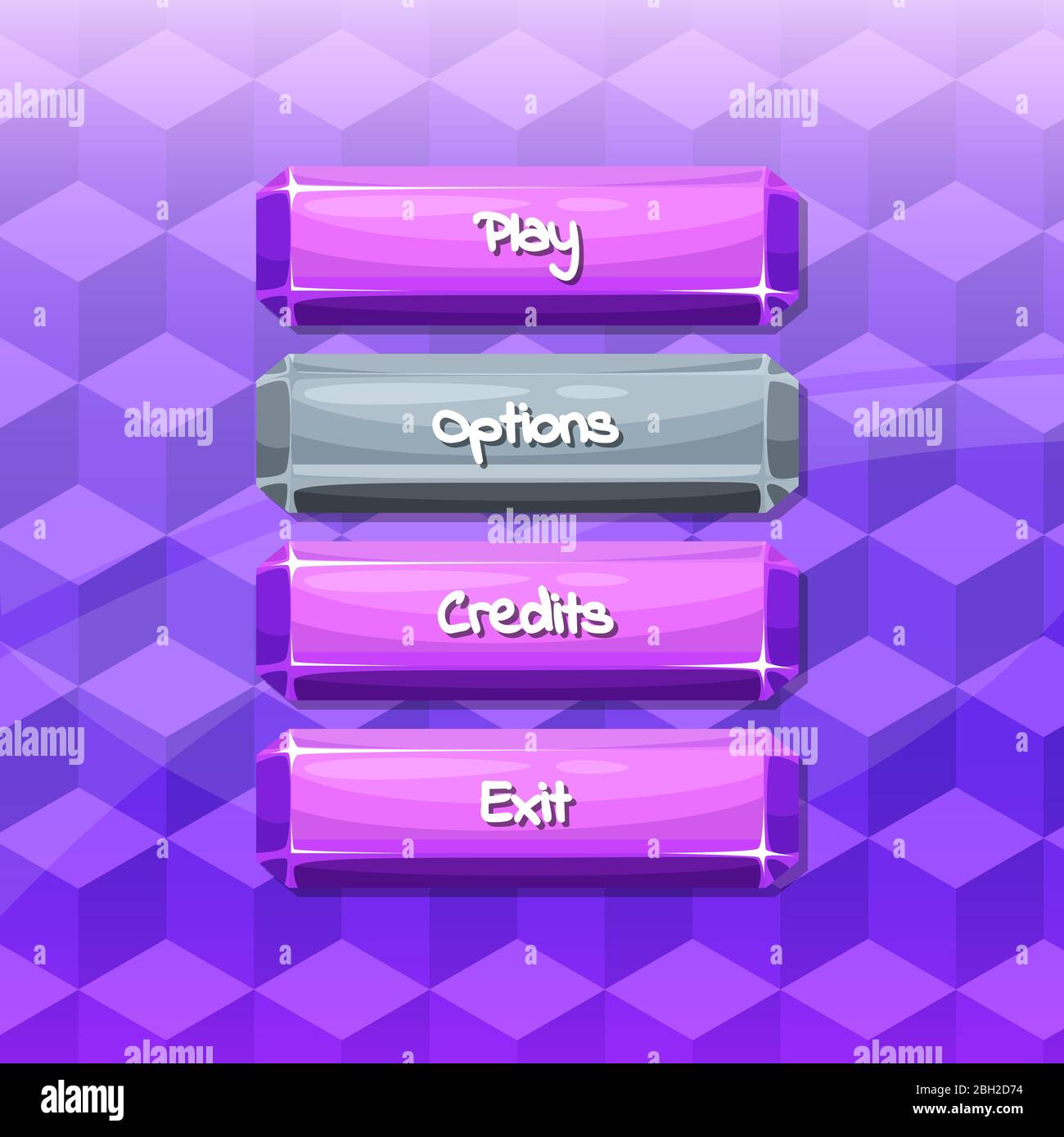 Vector cartoon style shiny gemstone buttons with text for game design ...