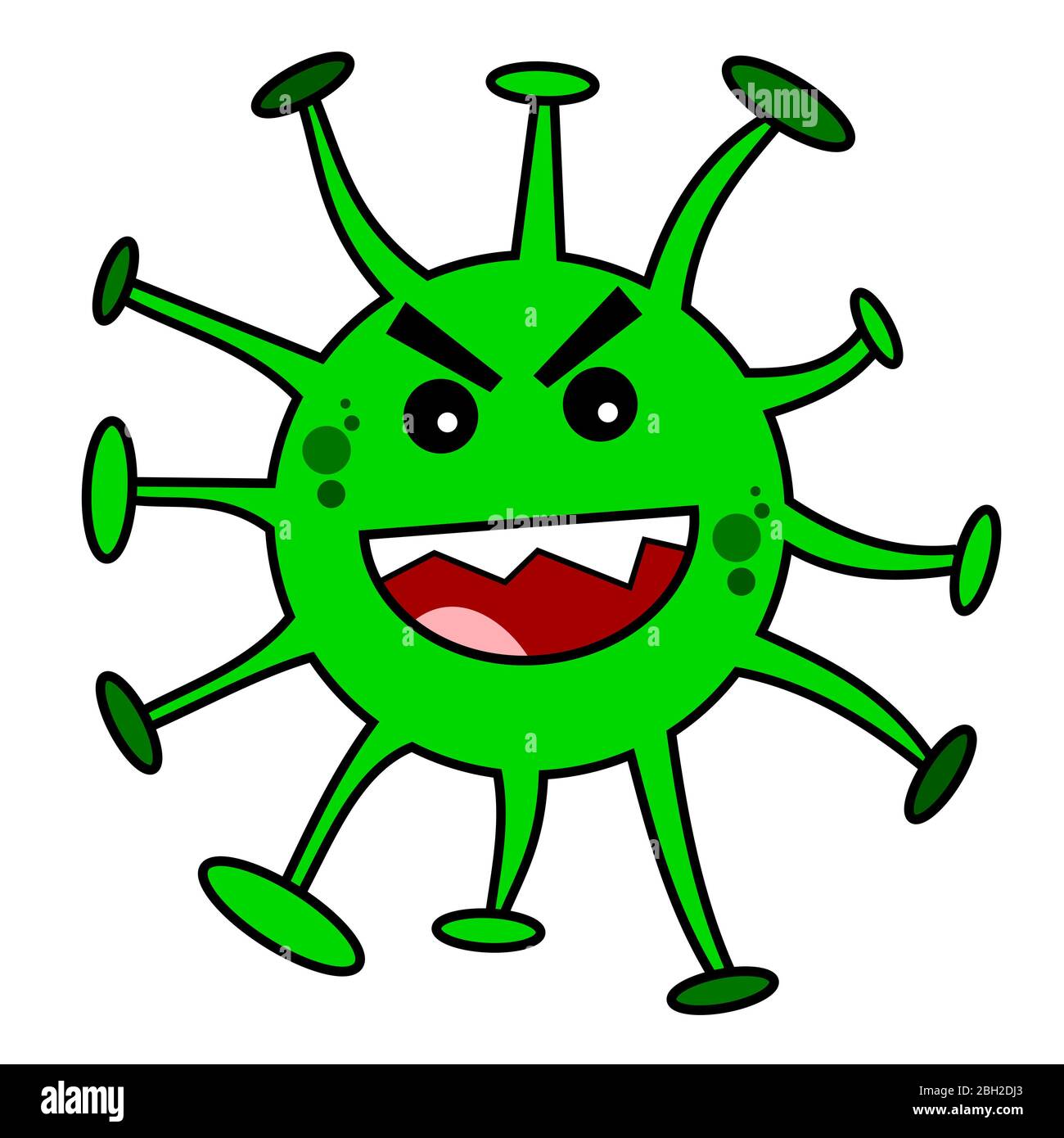 virus cell creature cartoon funny evil character laughing isolated on ...