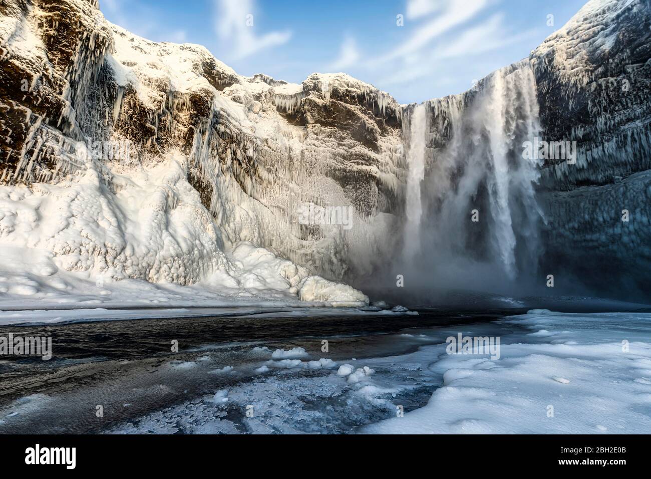 Iceland, Skogafoss in winter Stock Photo