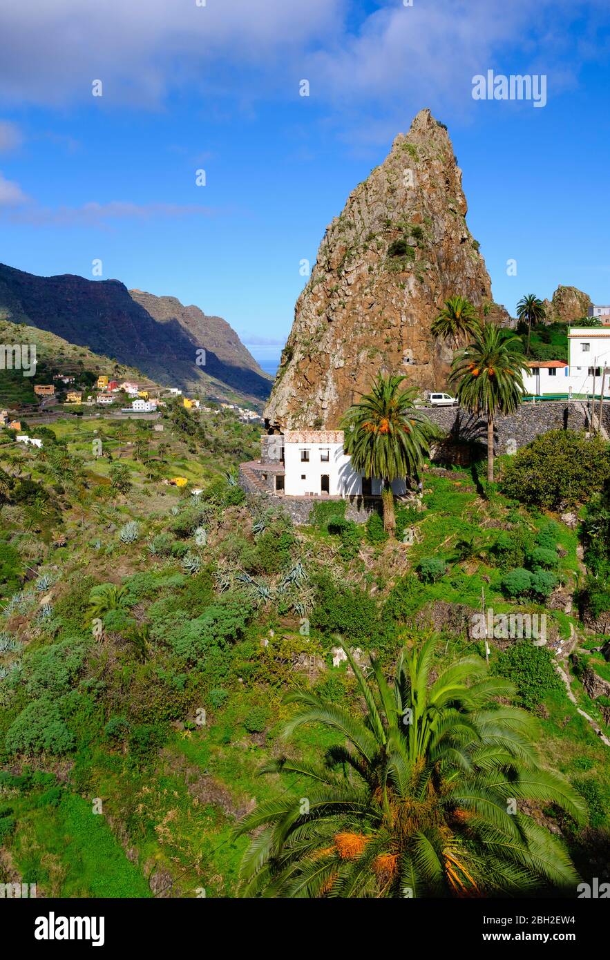 Spain, Province of Santa Cruz de Tenerife, Hermigua, Roque Pedro rock formation Stock Photo