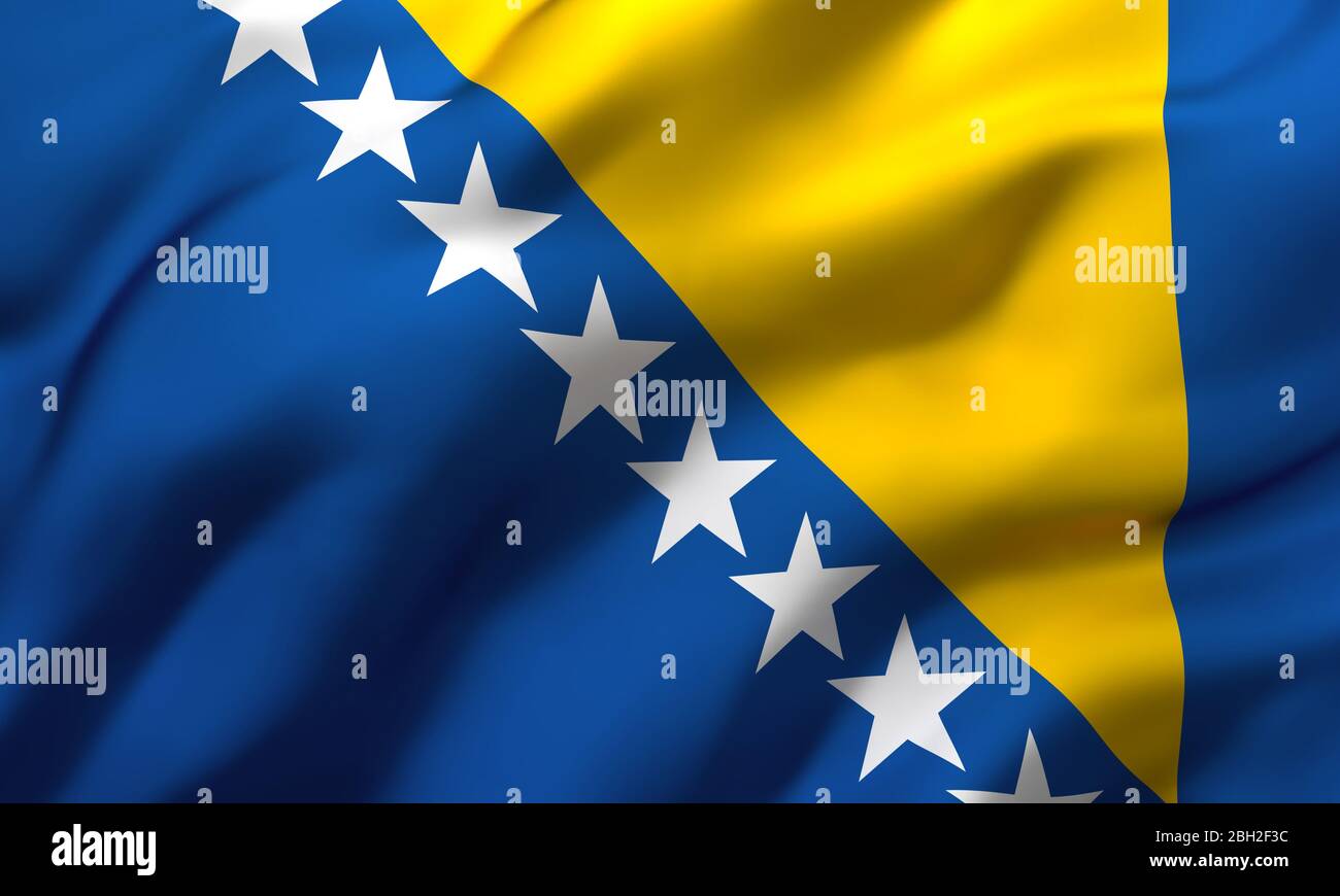 Flag of Bosnia and Herzegovina blowing in the wind. Full page Bosnia ...