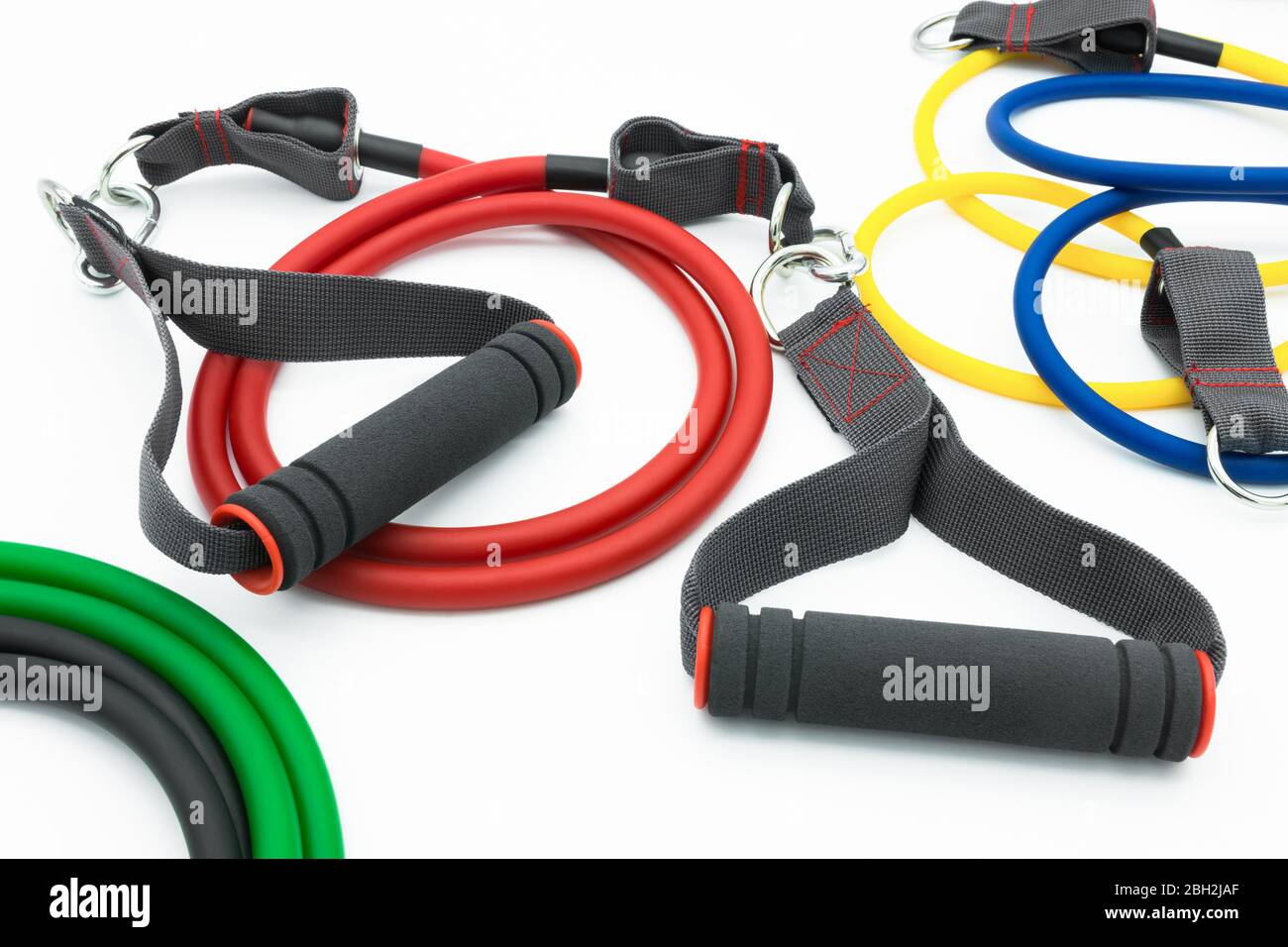 Colorful resistance bands isolated on the white background. Stock Photo
