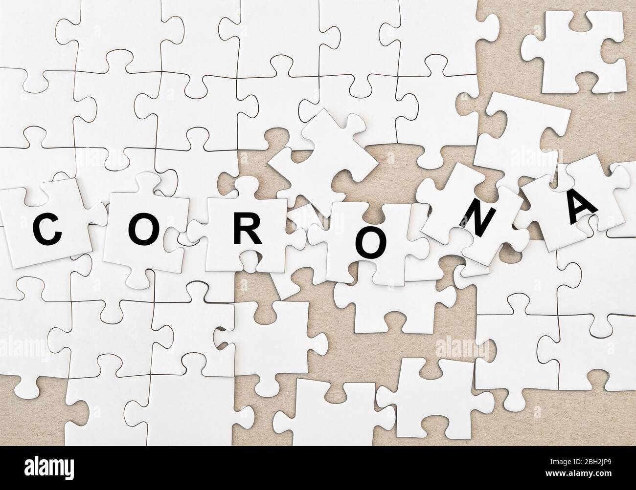 Corona virus epidemie concept. Coronavirus covid19 pandemie. Jigsaw puzzle background Stock Photo
