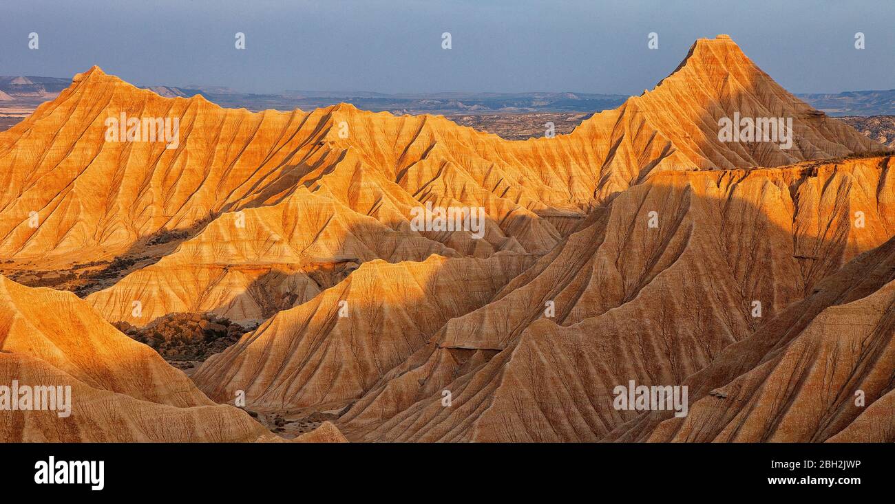 Spain, Navarre, Rock formations of Bardenas Reales badland Stock Photo