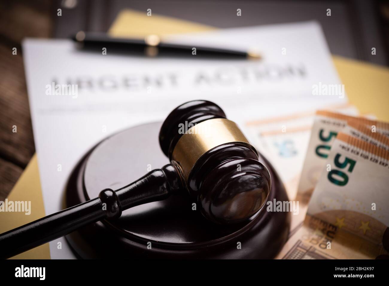 Judge s hammer gavel. Justice and euro money. Euro currency. Financial, european concept Stock Photo