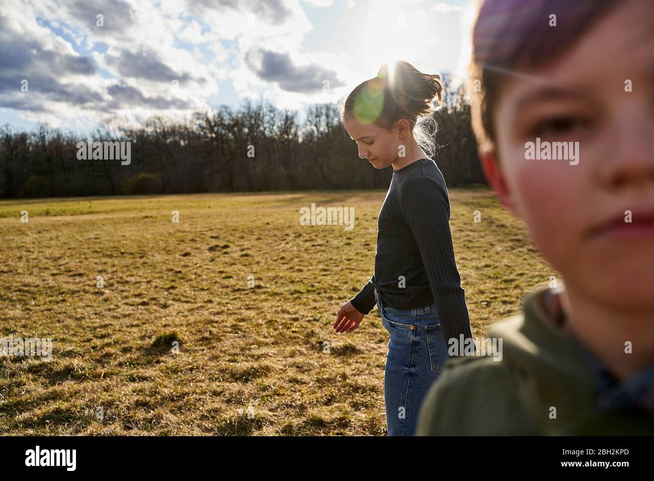 Brother and sister on a meadow Stock Photo - Alamy