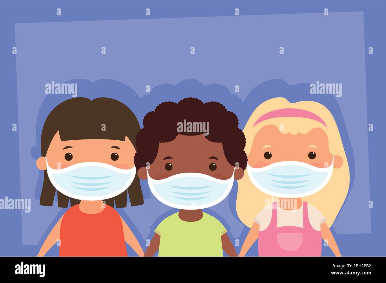 interracial little kids using face masks characters Stock Vector Image ...