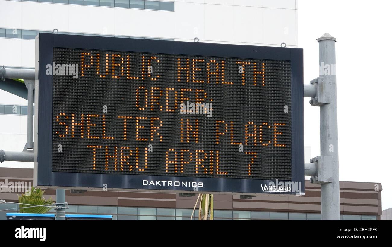 Sign with information about shelter in place order during an outbreak of COVID-19 coronavirus in San Francisco, California, March 23, 2020. () Stock Photo