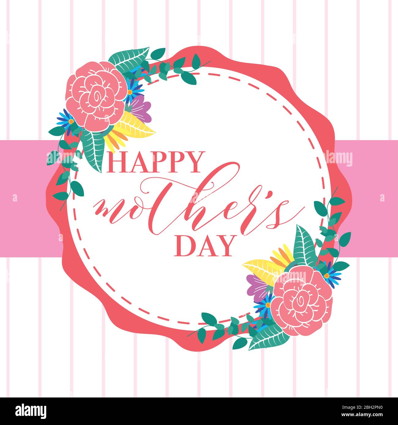 happy mothers day card with flowers circular frame Stock Vector Image ...