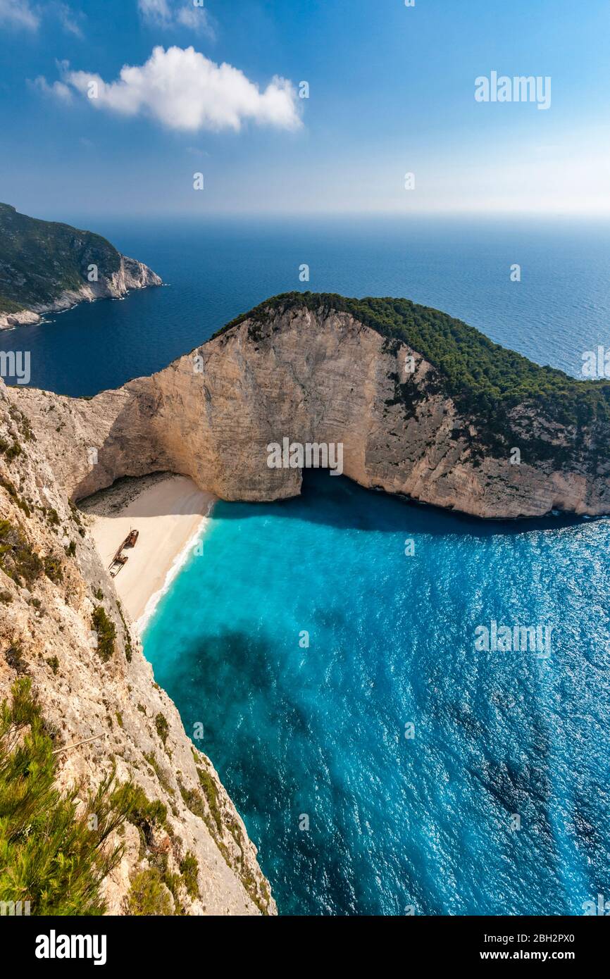 Panoramic view of Shipwreck Bay, Zante (Zakynthos), Ionian Islands, Greece Stock Photo