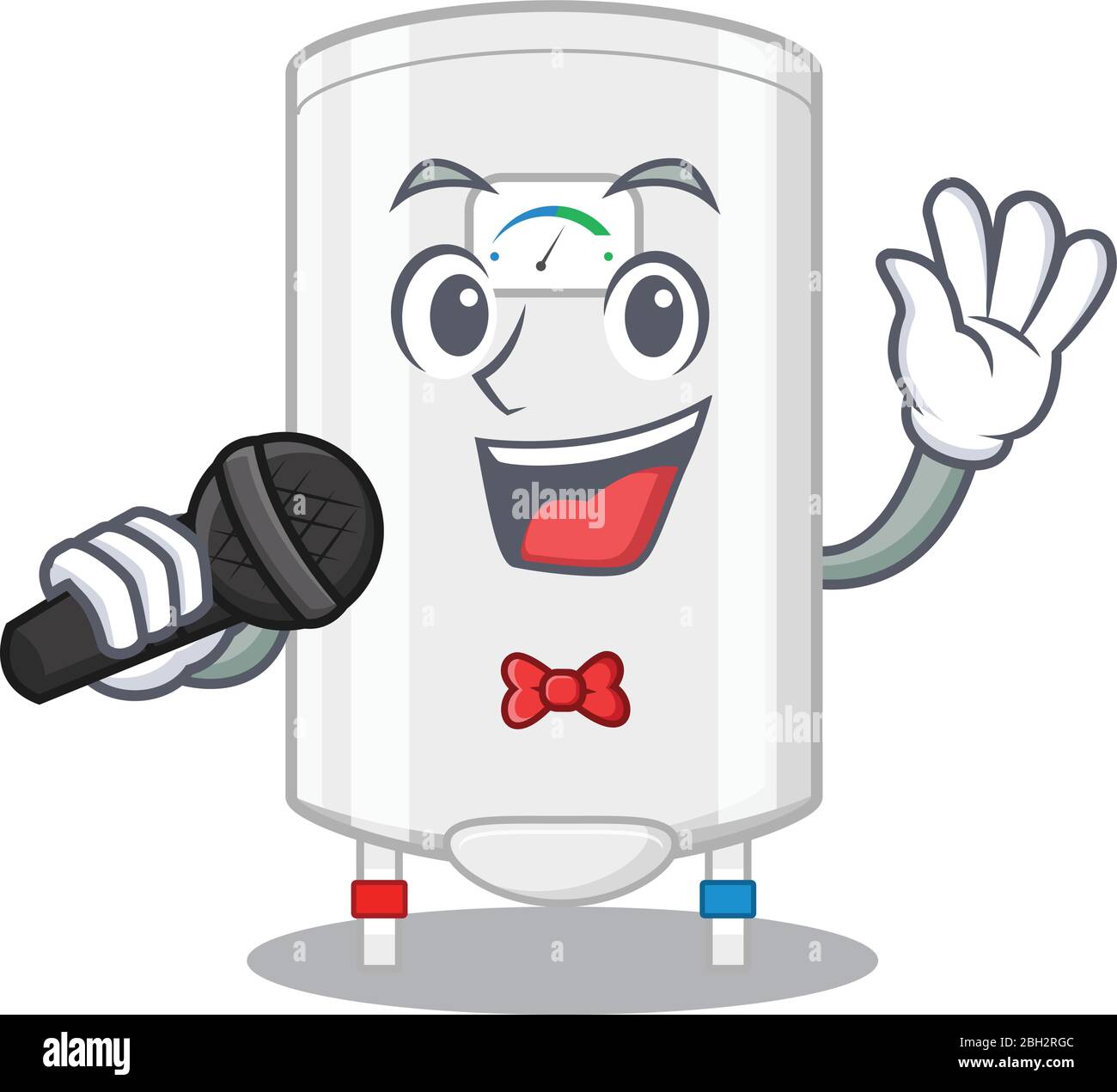 Talented singer of gas water heater cartoon character holding a microphone Stock Vector