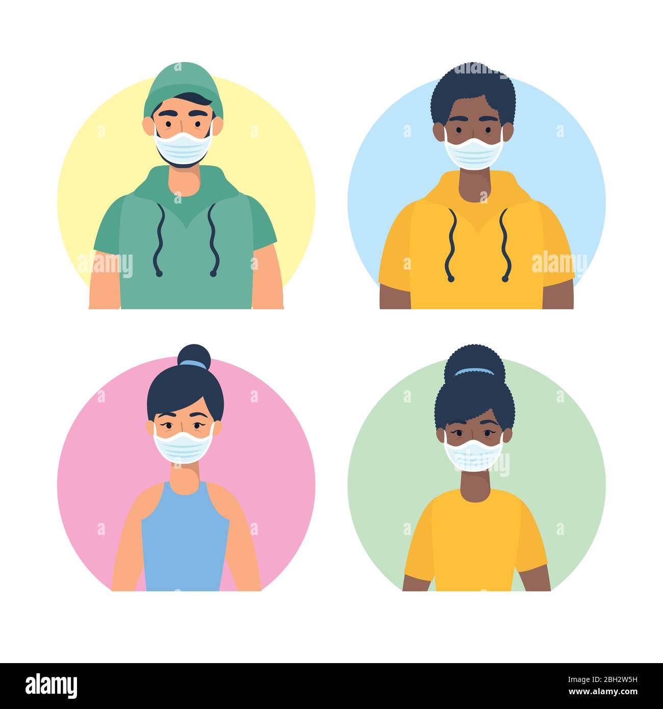 interracial young people using face masks characters Stock Vector Image ...