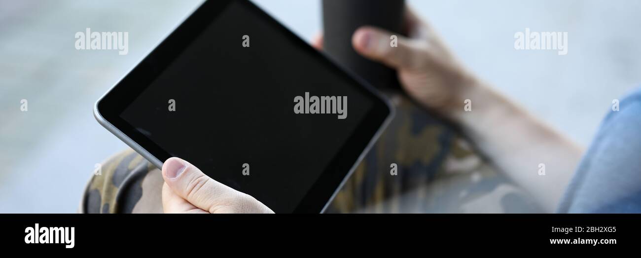 Man using modern tablet Stock Photo - Alamy