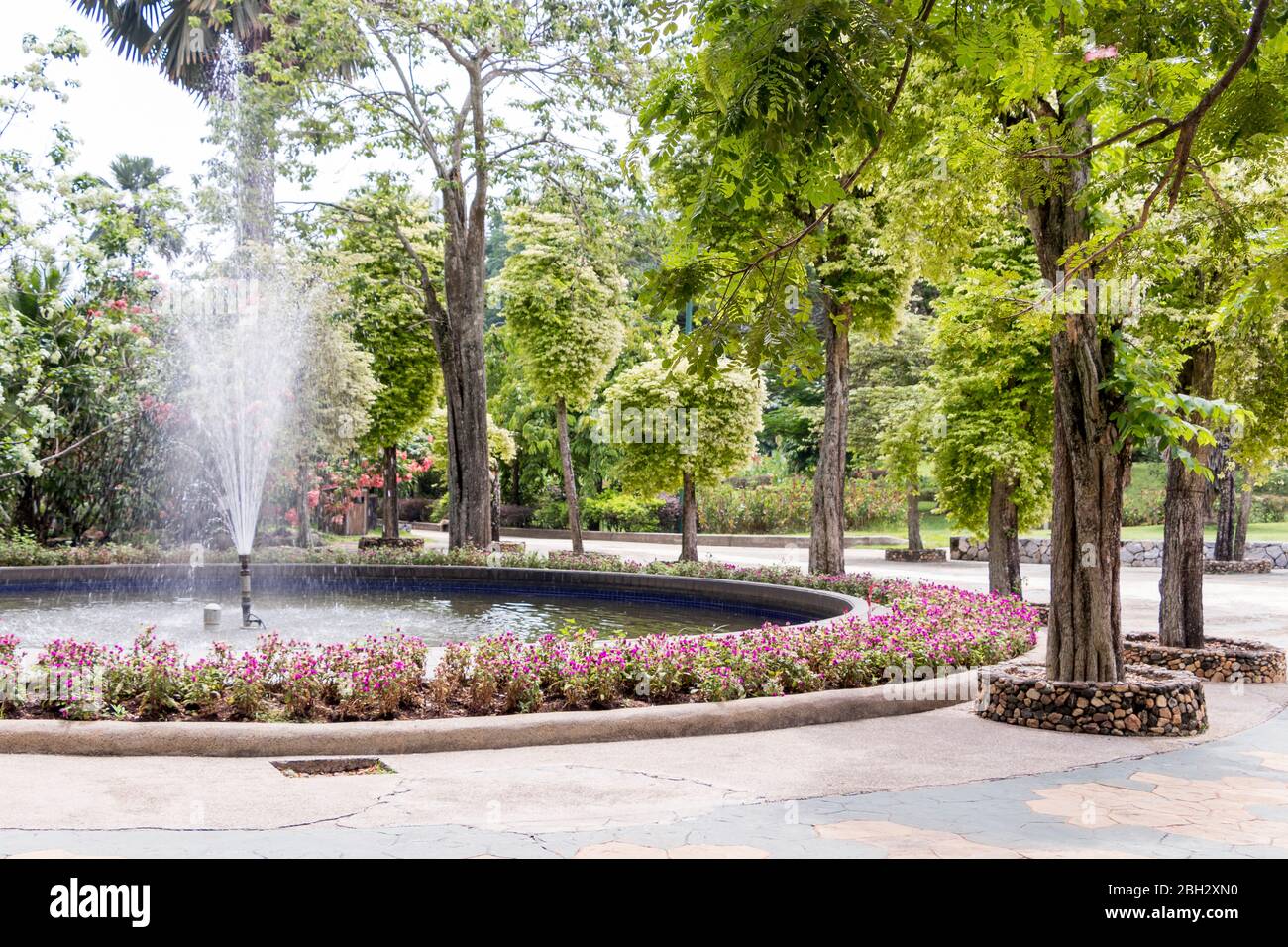 Beautiful fountain in the park in the Perdana Botanical Garden, Kuala
