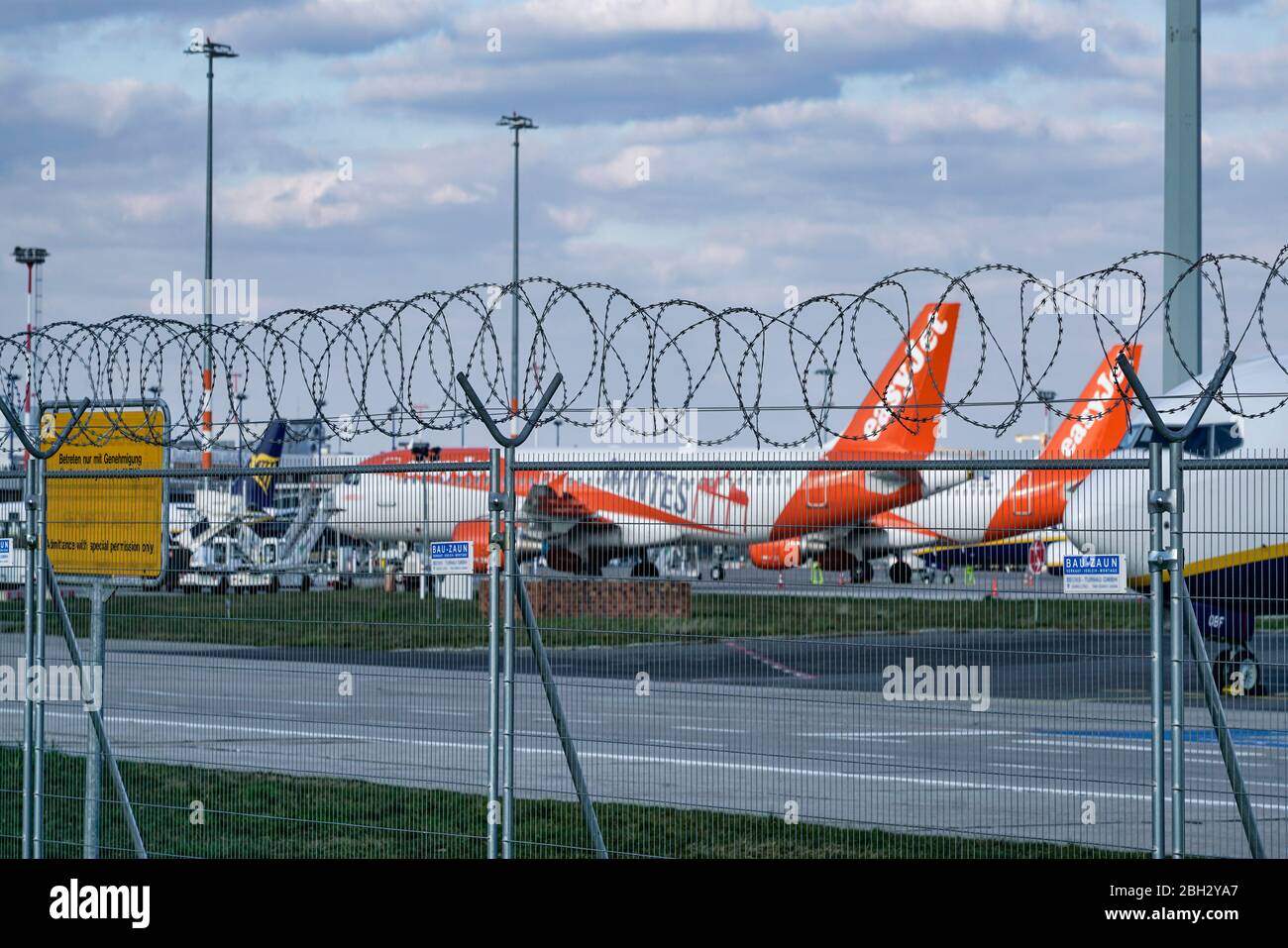 Easy Jet Airplanes parking at Airport Schoenefeld during Corona Crises, Berlin, Germany Stock Photo