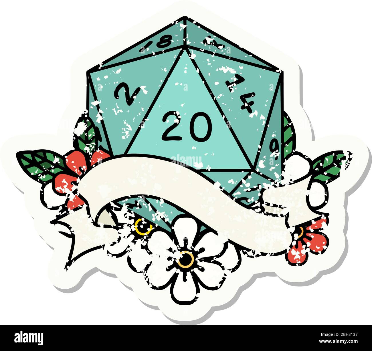 Twenty D grunge sticker of a natural twenty D20 dice roll Stock Vector Image ...
