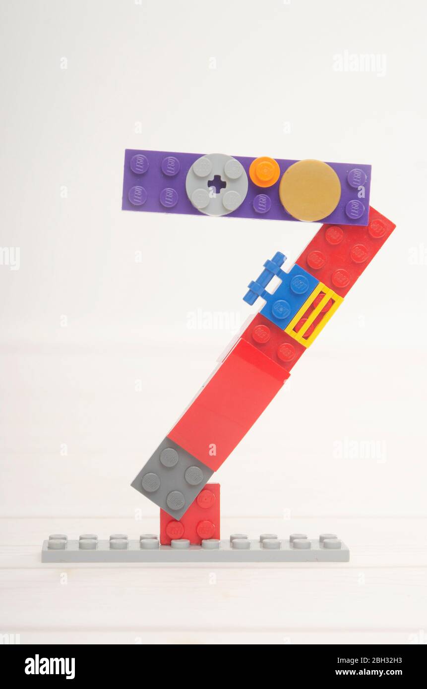 Creating number 7 ( seven ) from lego Brick Stock Photo - Alamy