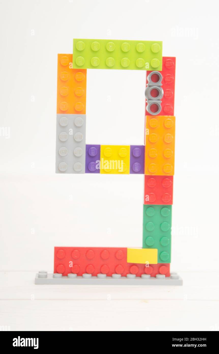 Creating number 9 from Lego Brick Stock Photo - Alamy
