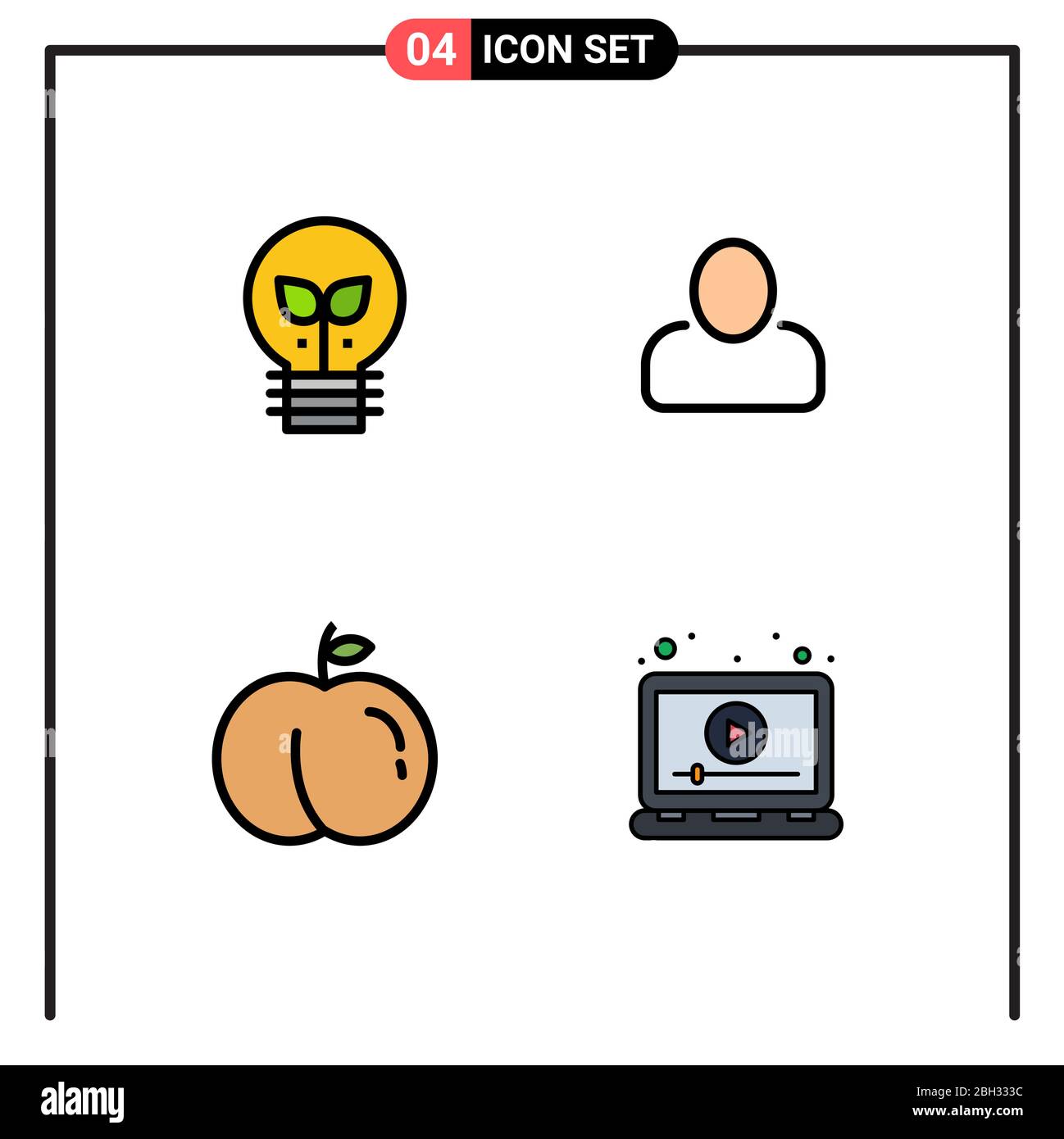 Set of 4 Modern UI Icons Symbols Signs for eco, ads, light, user