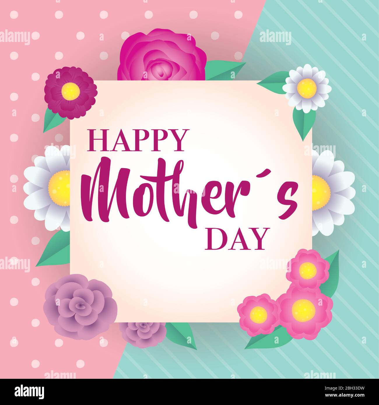 happy mothers day card with flowers square frame Stock Vector Image ...