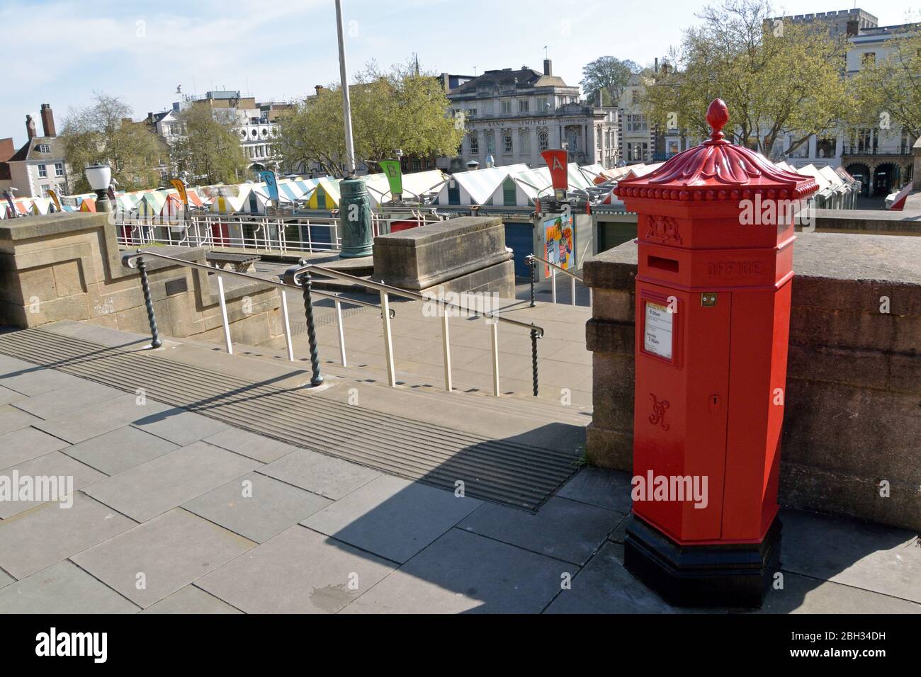 Victorian Penfold six-sided postbox in Norwich, on the corner of St Peters Street and Bethel Street, close to Norwich Market and City Hall Stock Photo