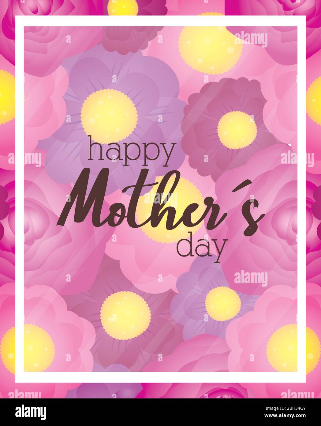 happy mothers day card with flowers square frame Stock Vector Image ...