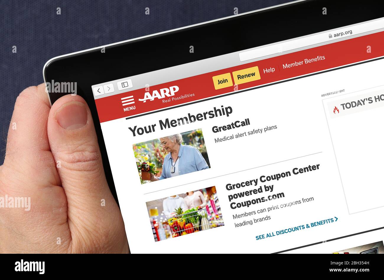 AARP website viewed on an iPad (editorial use only) Stock Photo