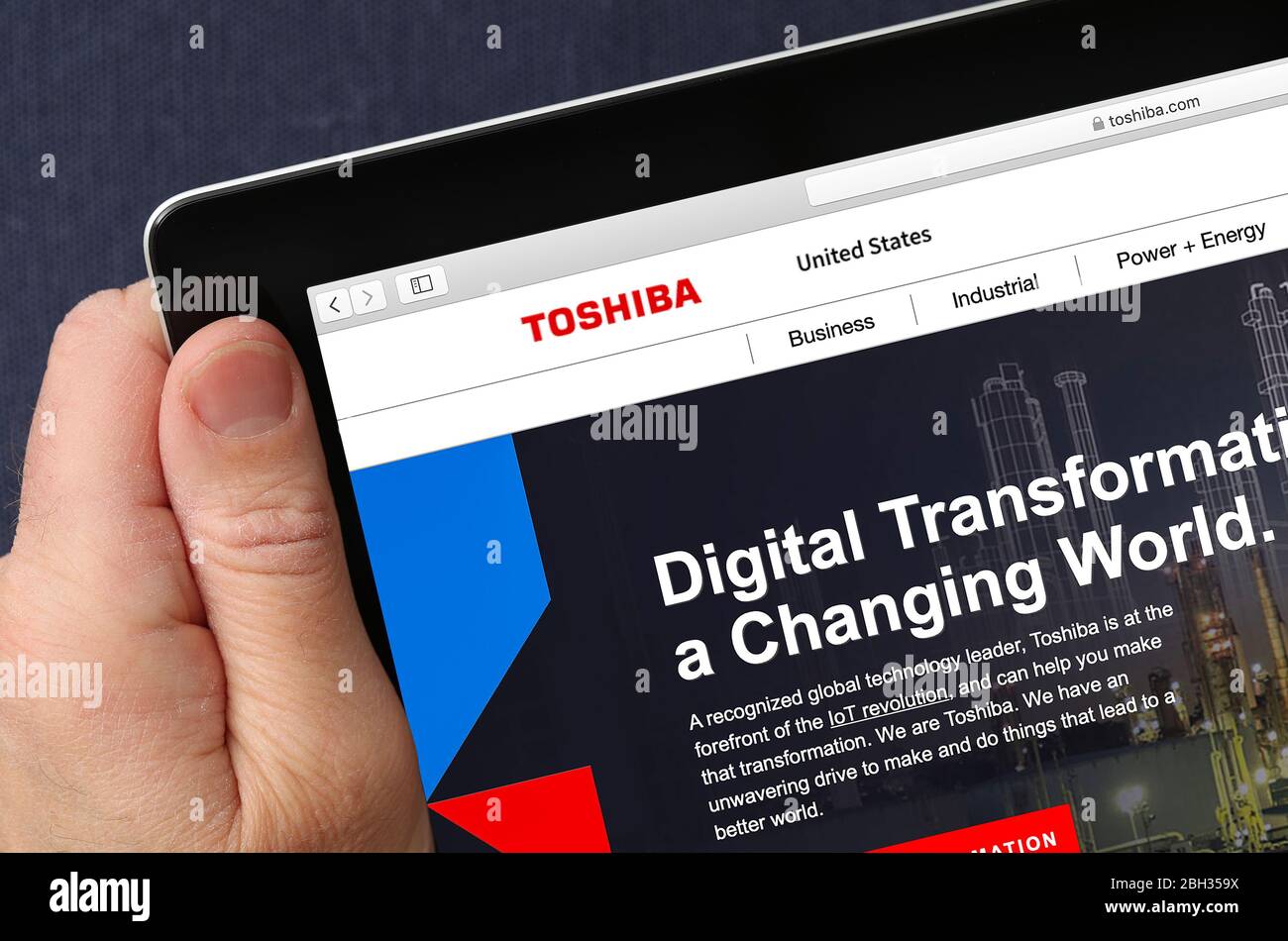 Toshiba website viewed on an iPad (editorial use only) Stock Photo