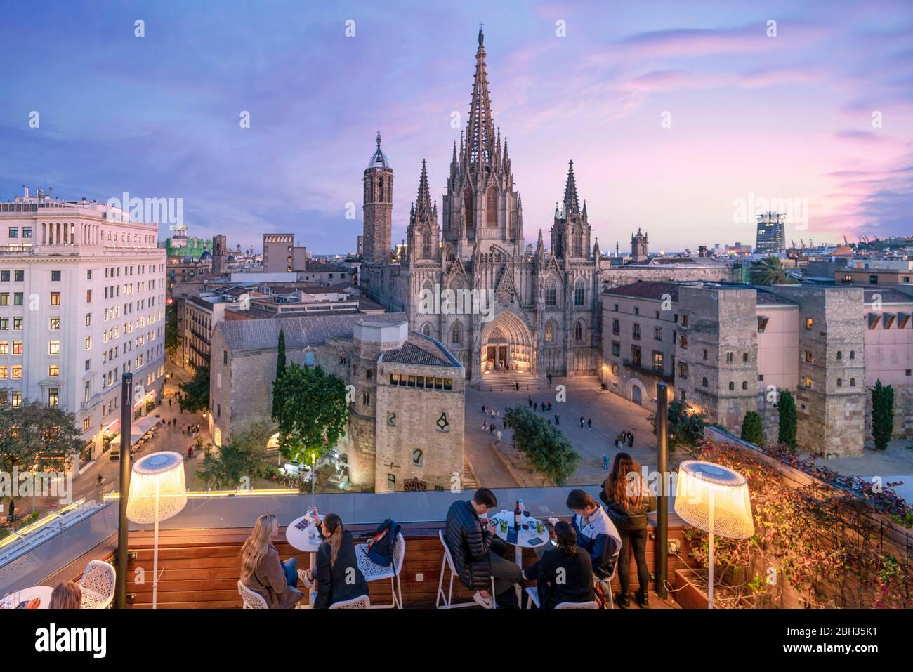 Barcelona Cathedral in the Gothic quarter, view from roof terasse , Hotel Colon , Catalonia,Barcelona, Spanien Stock Photo