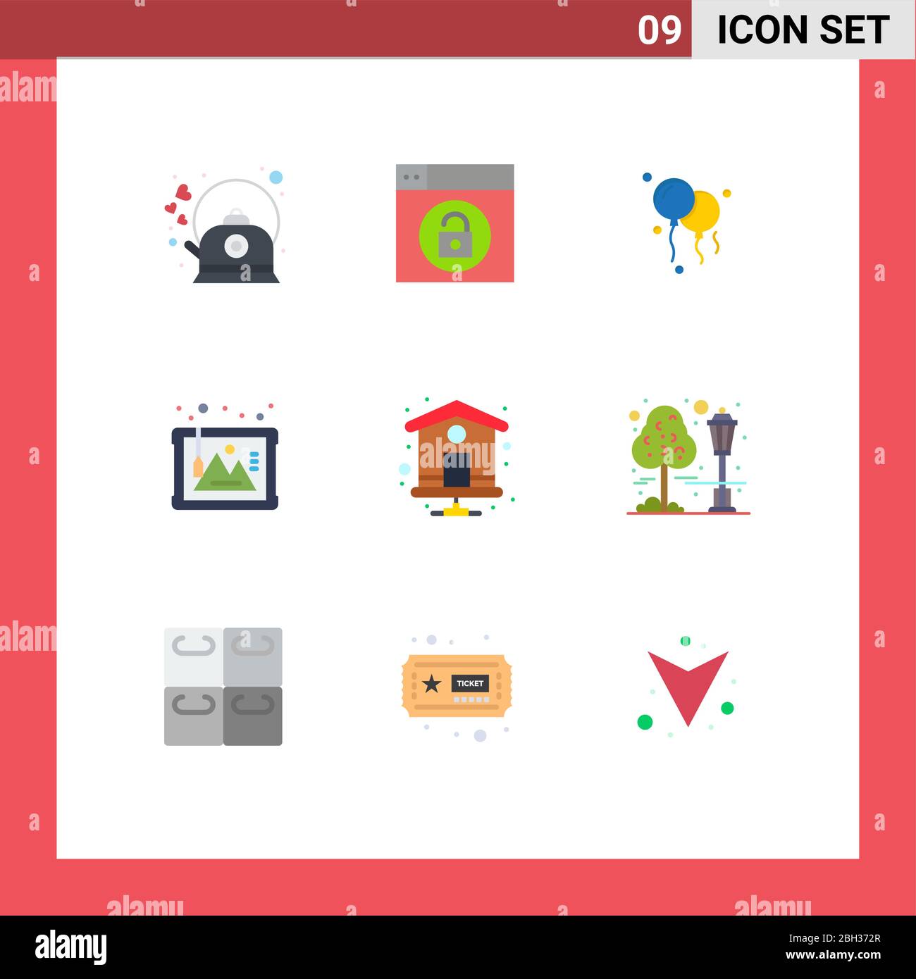 Set of 9 Modern UI Icons Symbols Signs for index page, home, unlock 