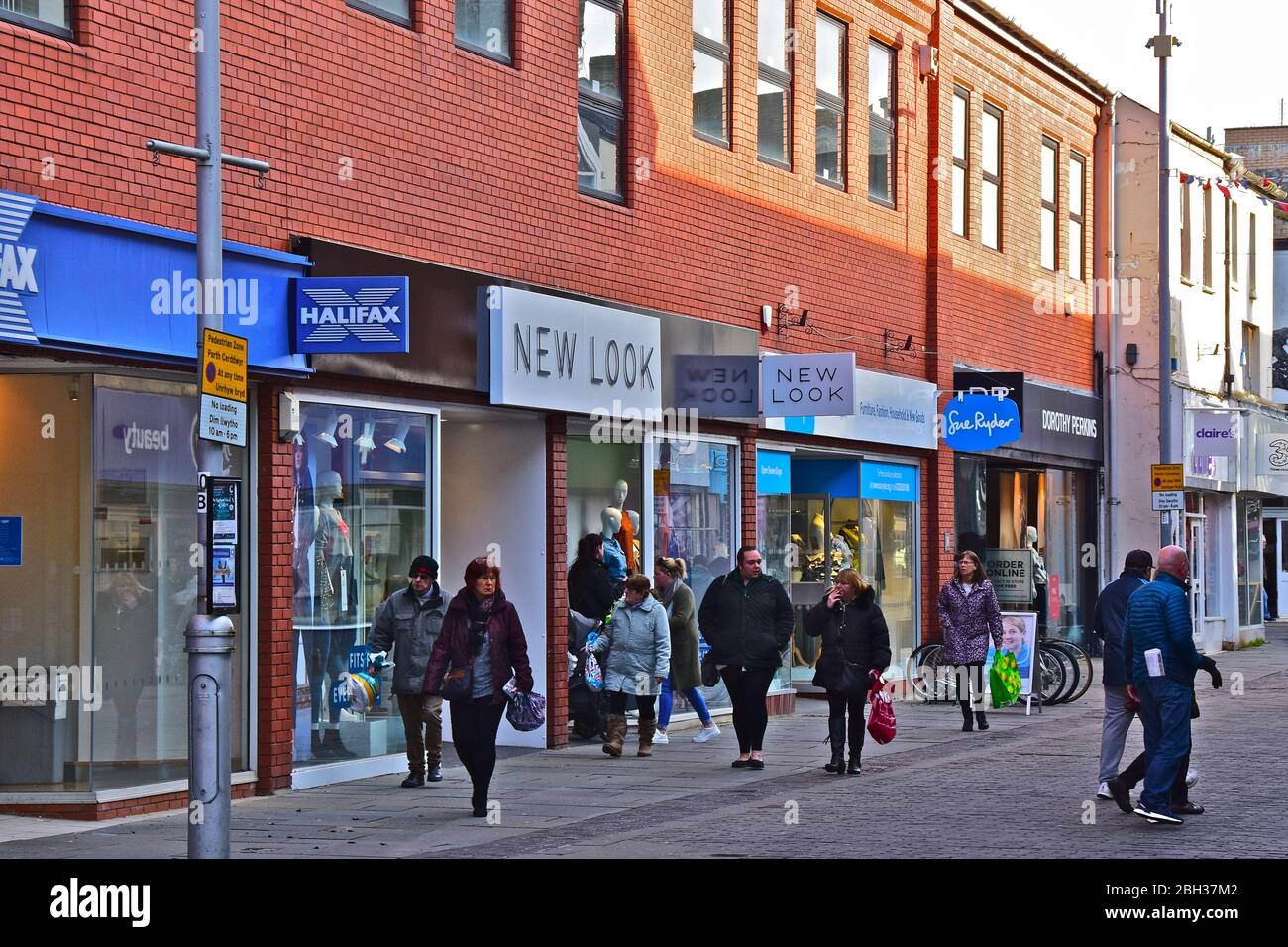 A view of Caroline Street in Bridgend town centre, with it's mixture of