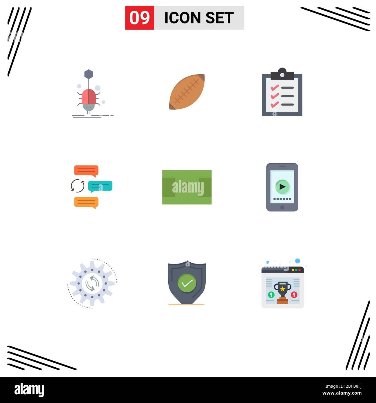 Universal Icon Symbols Group of 9 Modern Flat Colors of conversation, chat, rugby, tasks, clipboard Editable Vector Design Elements Stock Vector