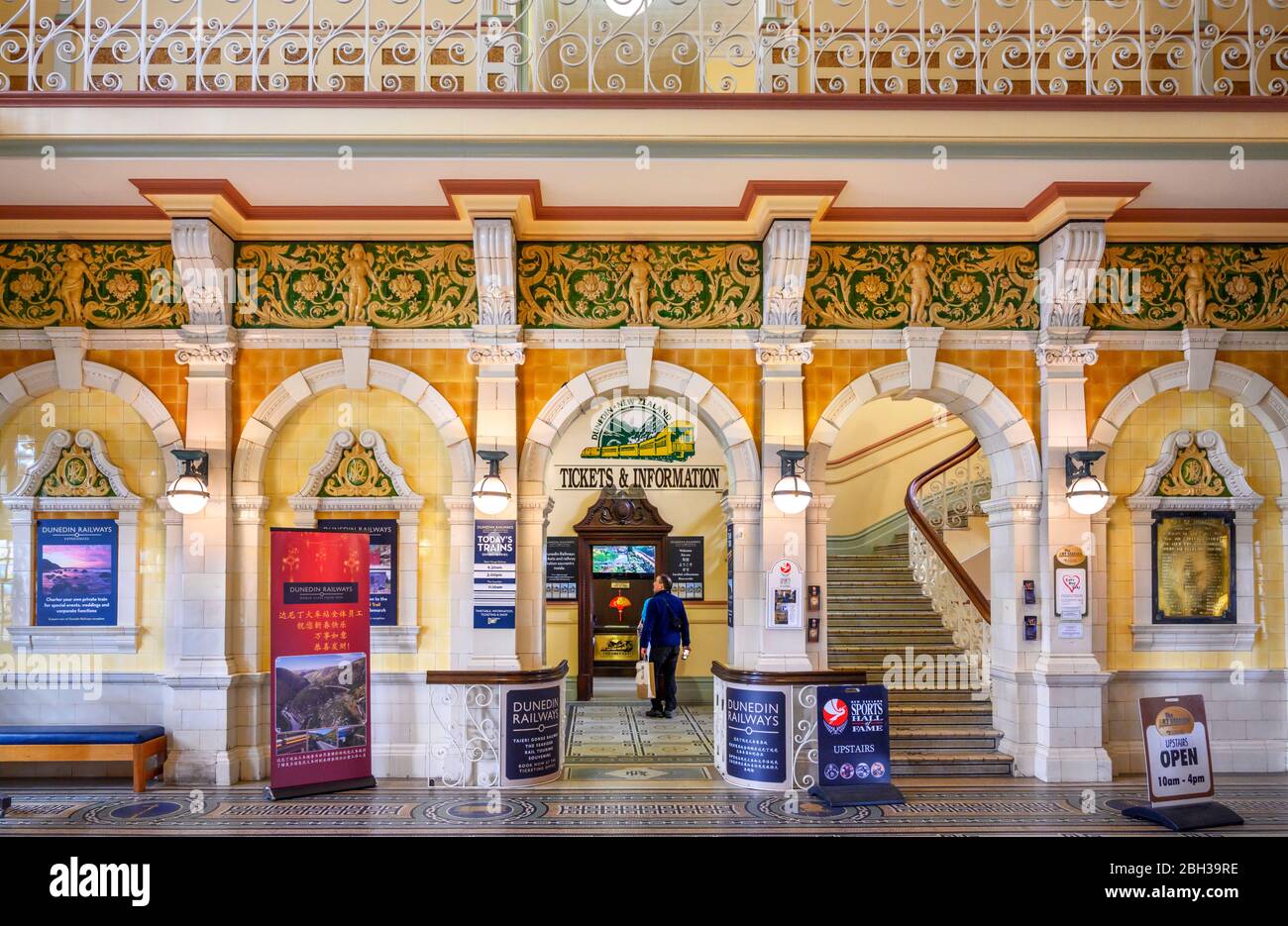 Booking Hall of Dunedin Railway Station, Dunedin, New Zealand Stock Photo