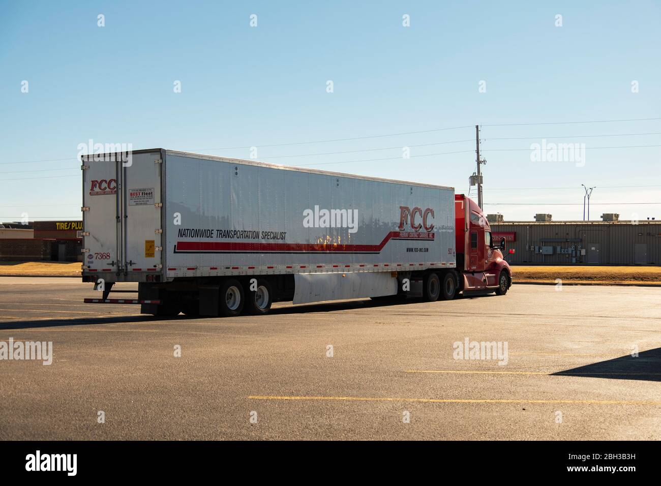 An FCC semi truck parked in a parking lot. USA. Stock Photo