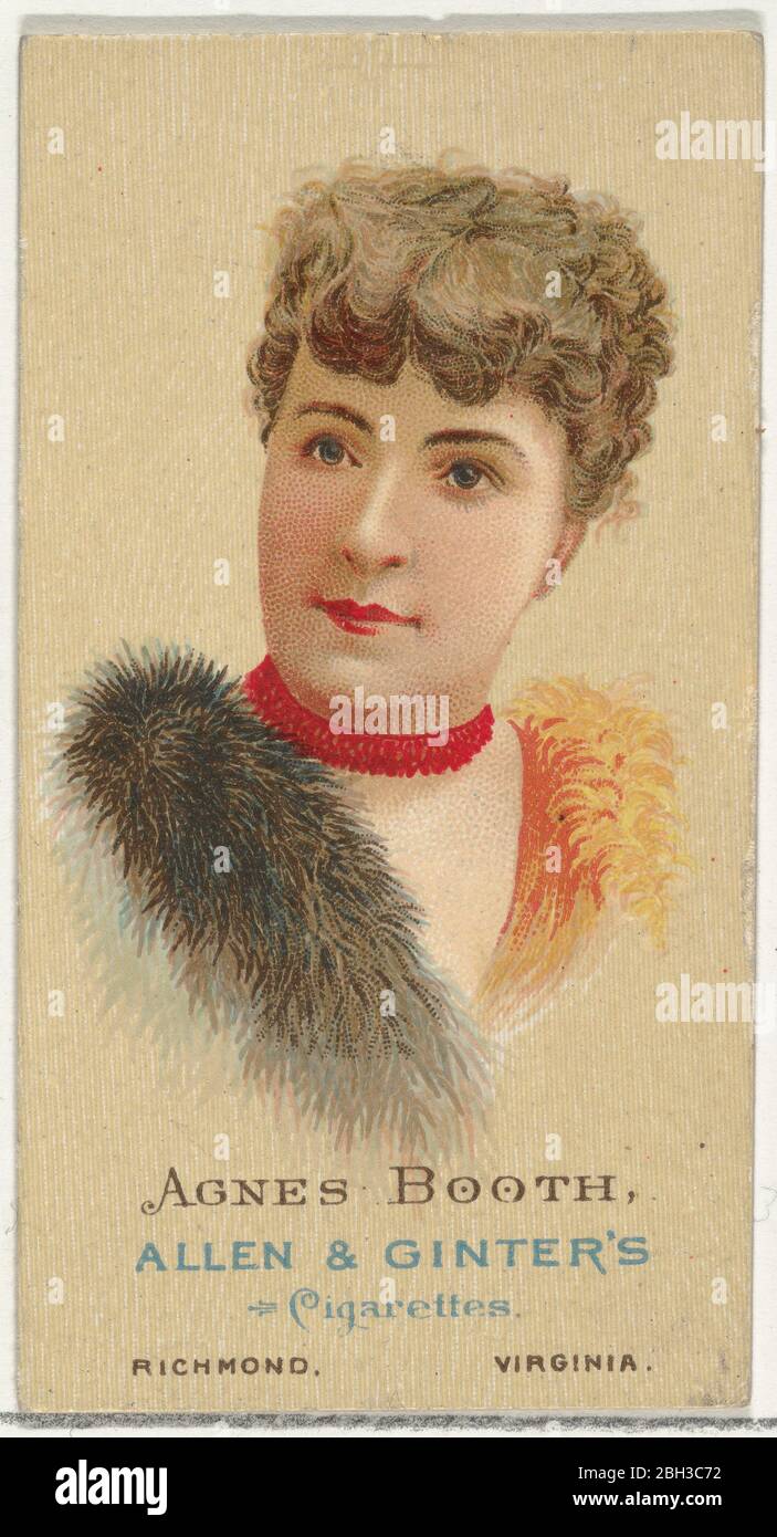 Agnes Booth, from World's Beauties, Series 2 (N27) for Allen &amp; Ginter Cigarettes, 1888. Agnes Booth (1843-1910) was an Australian-born American actress and in-law of Junius Brutus Booth, John Wilkes Booth, and Edwin Booth. Stock Photo