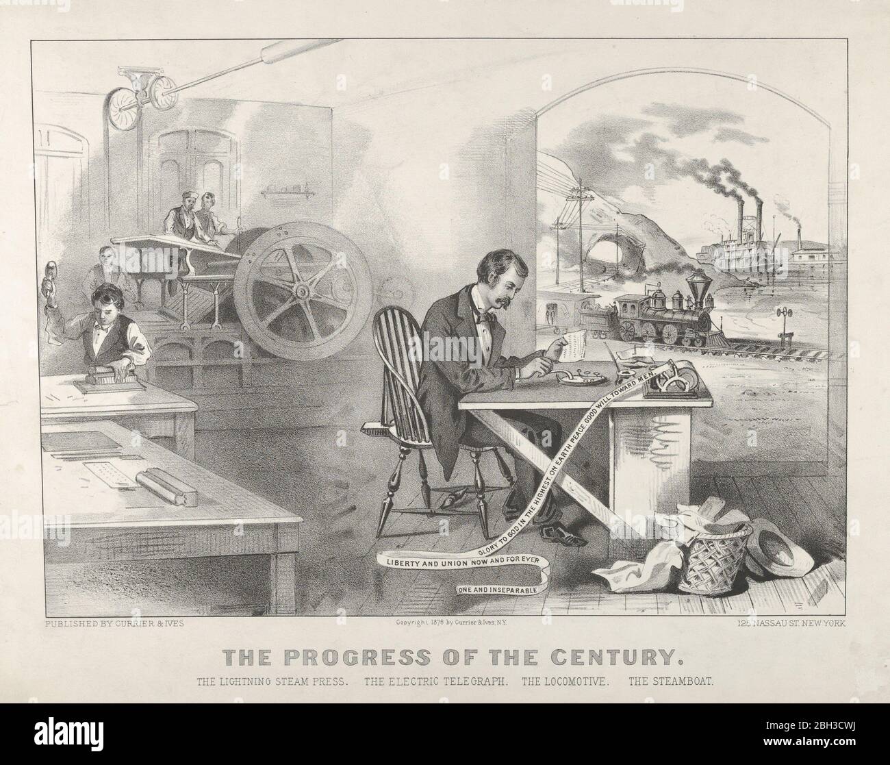 https://c8.alamy.com/comp/2BH3CWJ/the-progress-of-the-century-the-lightning-steam-press-the-electric-telegraph-the-locomotive-the-steamboat-1876-2BH3CWJ.jpg