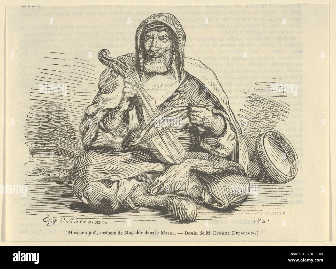 Jewish Musician in Mogador Costume, Morocco, 1842. Stock Photo