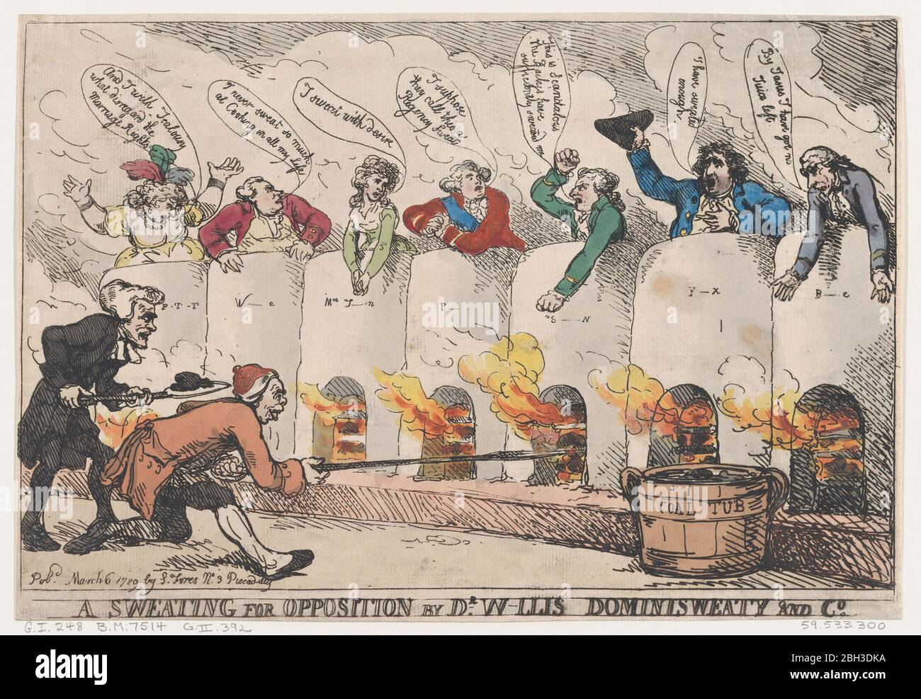 A Sweating for Opposition by Dr. W-llis Dominisweaty and Co. , March 6, 1789. Stock Photo