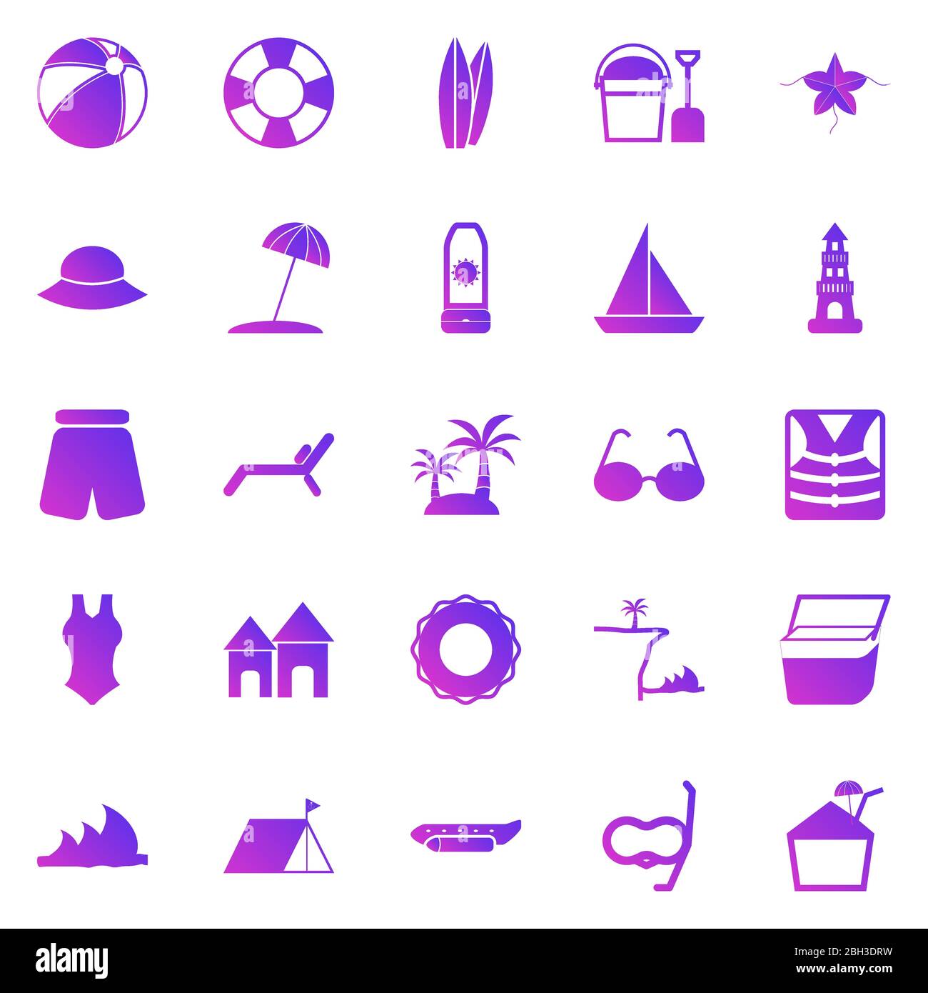 Beach gradient icons on white background, stock vector Stock Vector