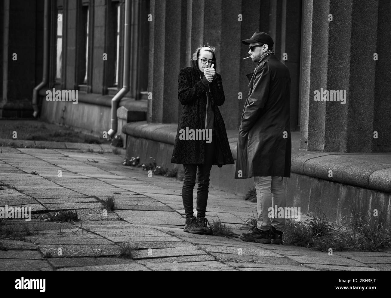 23-04-2020 Riga, Latvia Two young man smoking cigaretes. Stock Photo