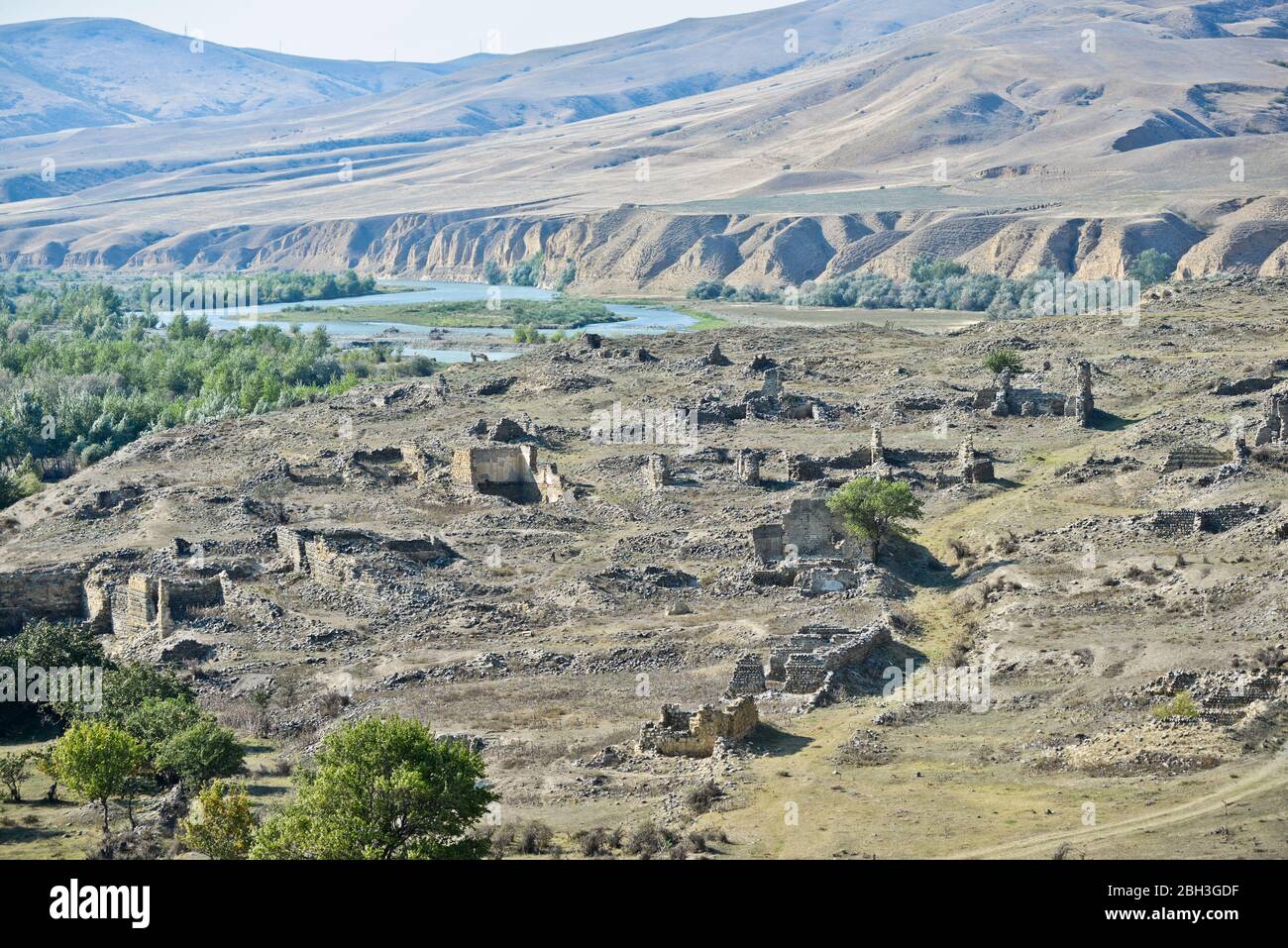 Uplistsikhe historical-architectural museum reserve, with a view of the Mtkvari River. Georgia Stock Photo