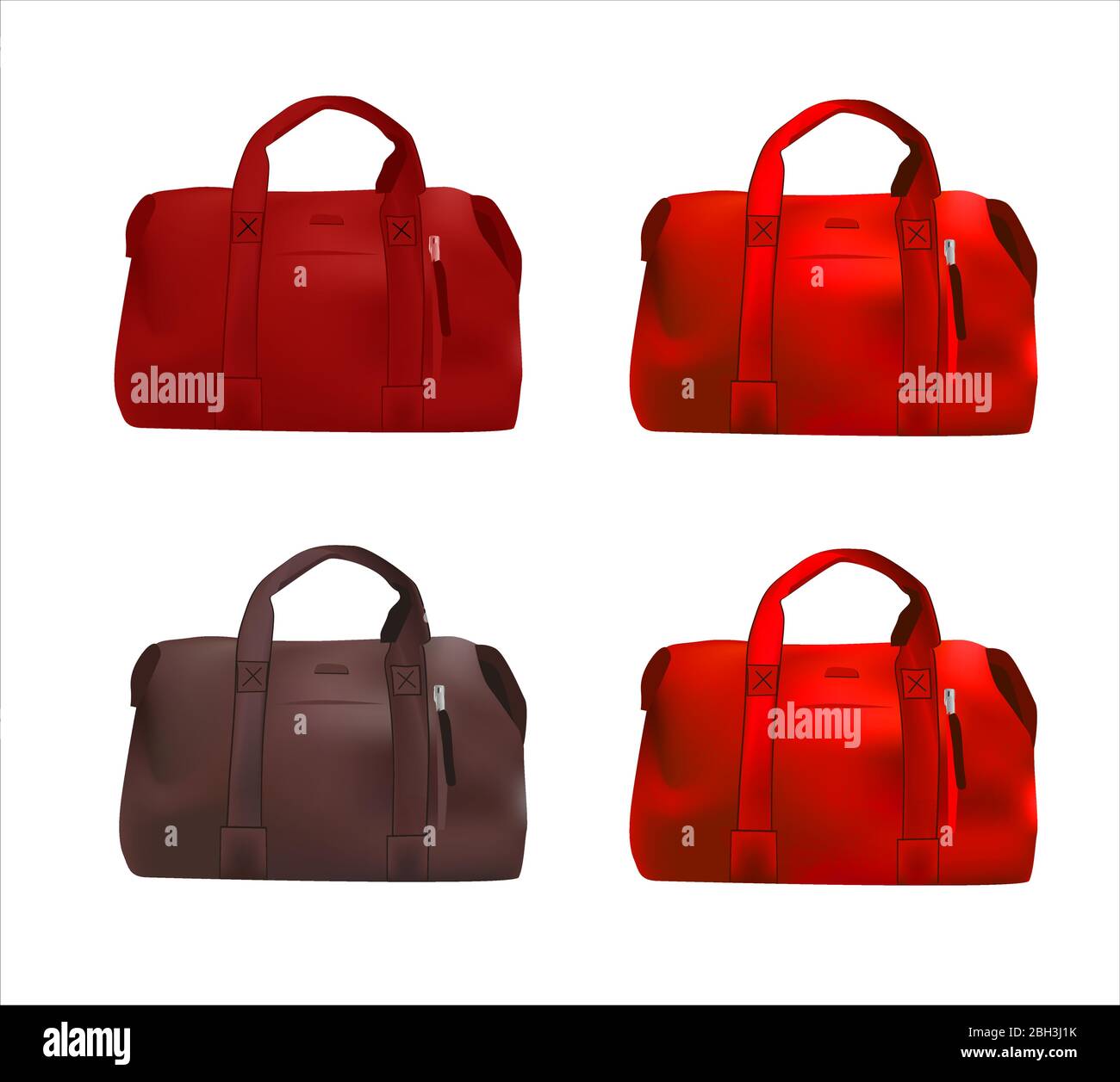 Big red bag realistic vector illustration isolated on white background. Suitcase for travel. Stock Vector