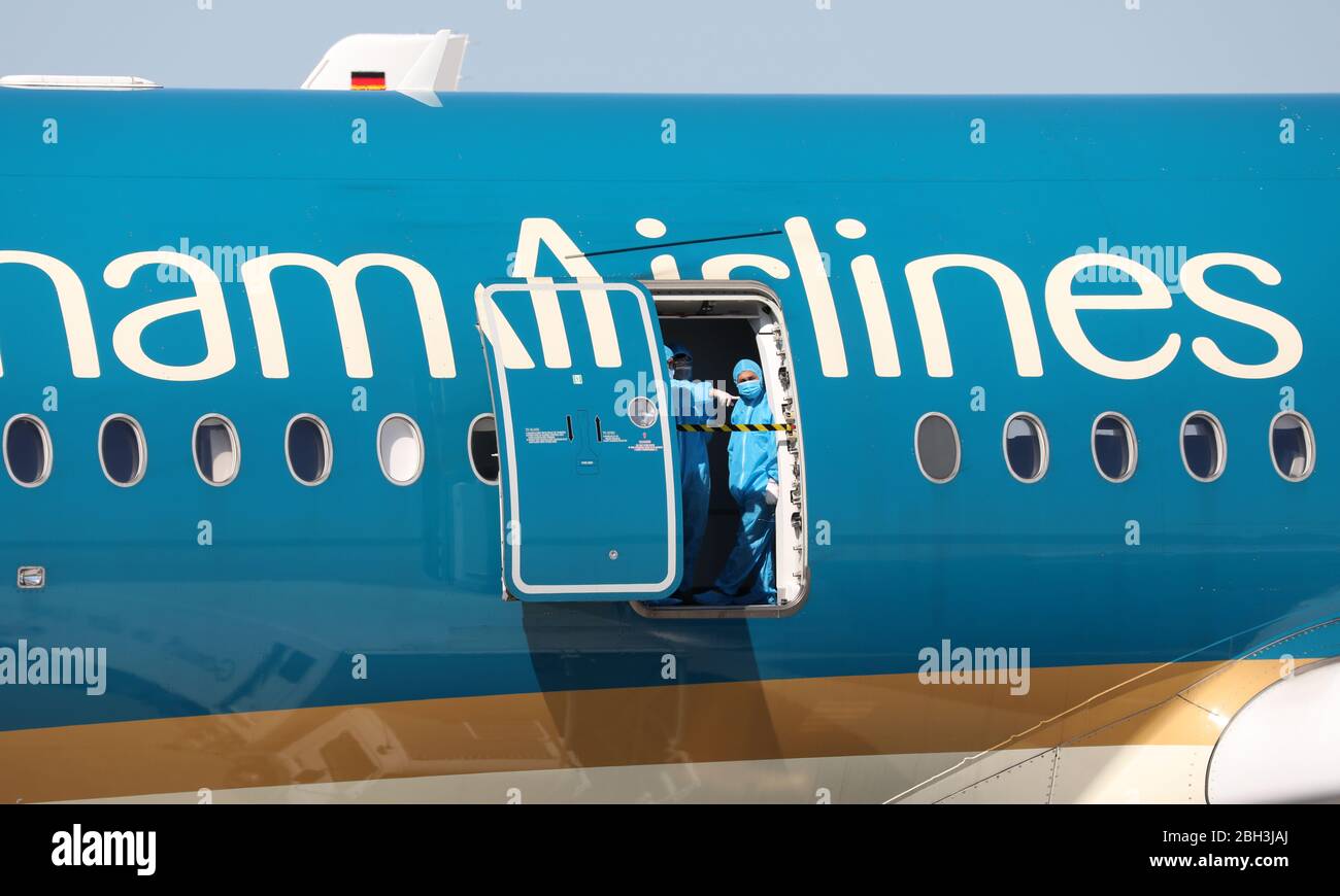 Laage, Germany. 23rd Apr, 2020. At the airport RostockLaage an Airbus