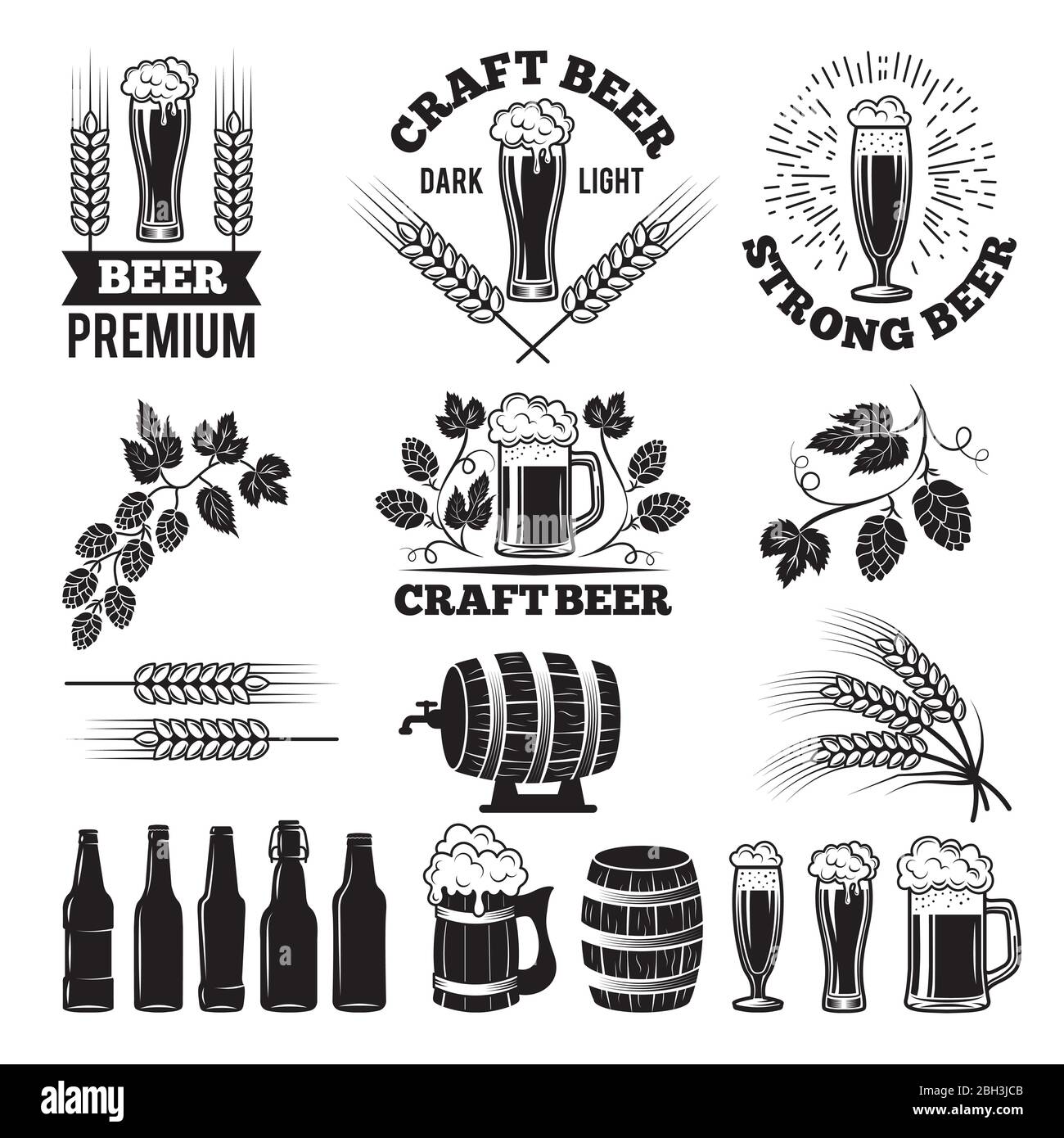 Beer pub labels set. Logo design elements. Brewery beer label, brewery logo and badge, vector illustration Stock Vector