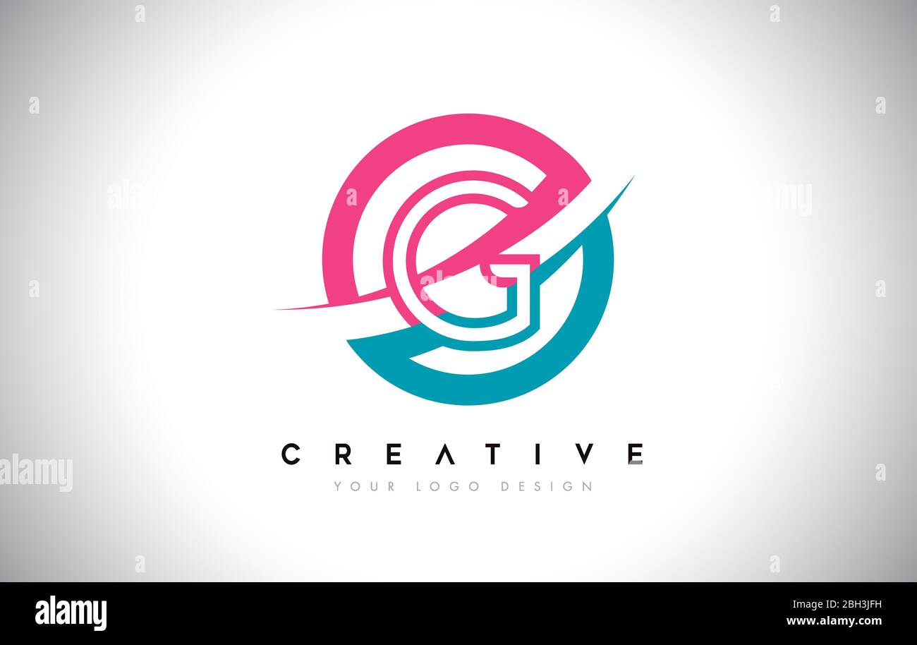 G Letter Design logo icon with circle and swoosh design and blue pink ...