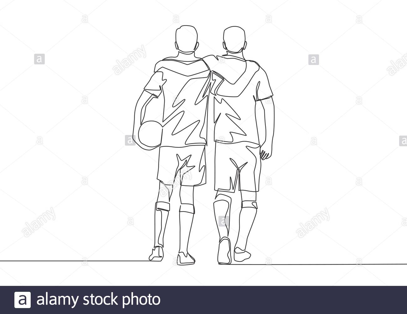 Continuous Line Drawing Of Two Football Player Bring A Ball And Walking Together To Show Sportsmanship Respect In Soccer Sport Concept One Line Draw Stock Vector Image Art Alamy