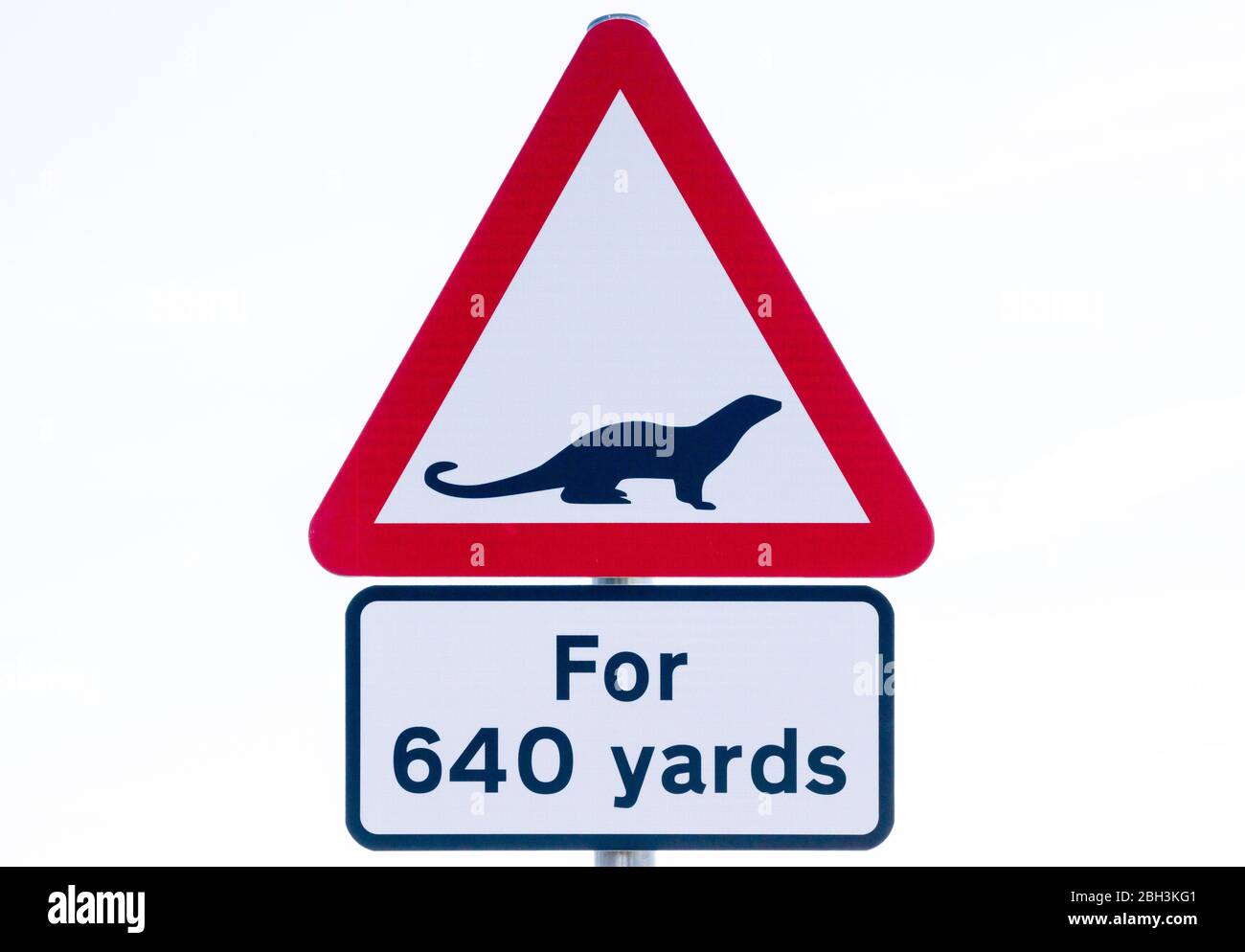 Otters crossing road sign South Uist, Outer Hebrides, Western Isles, Scotland, UK Stock Photo