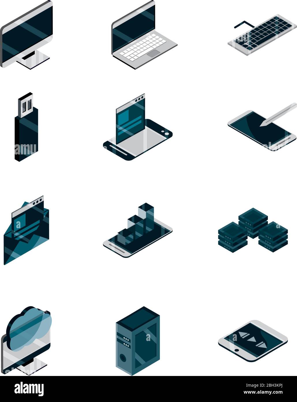 technology device gadget digital isometric isolated icons set vector ...