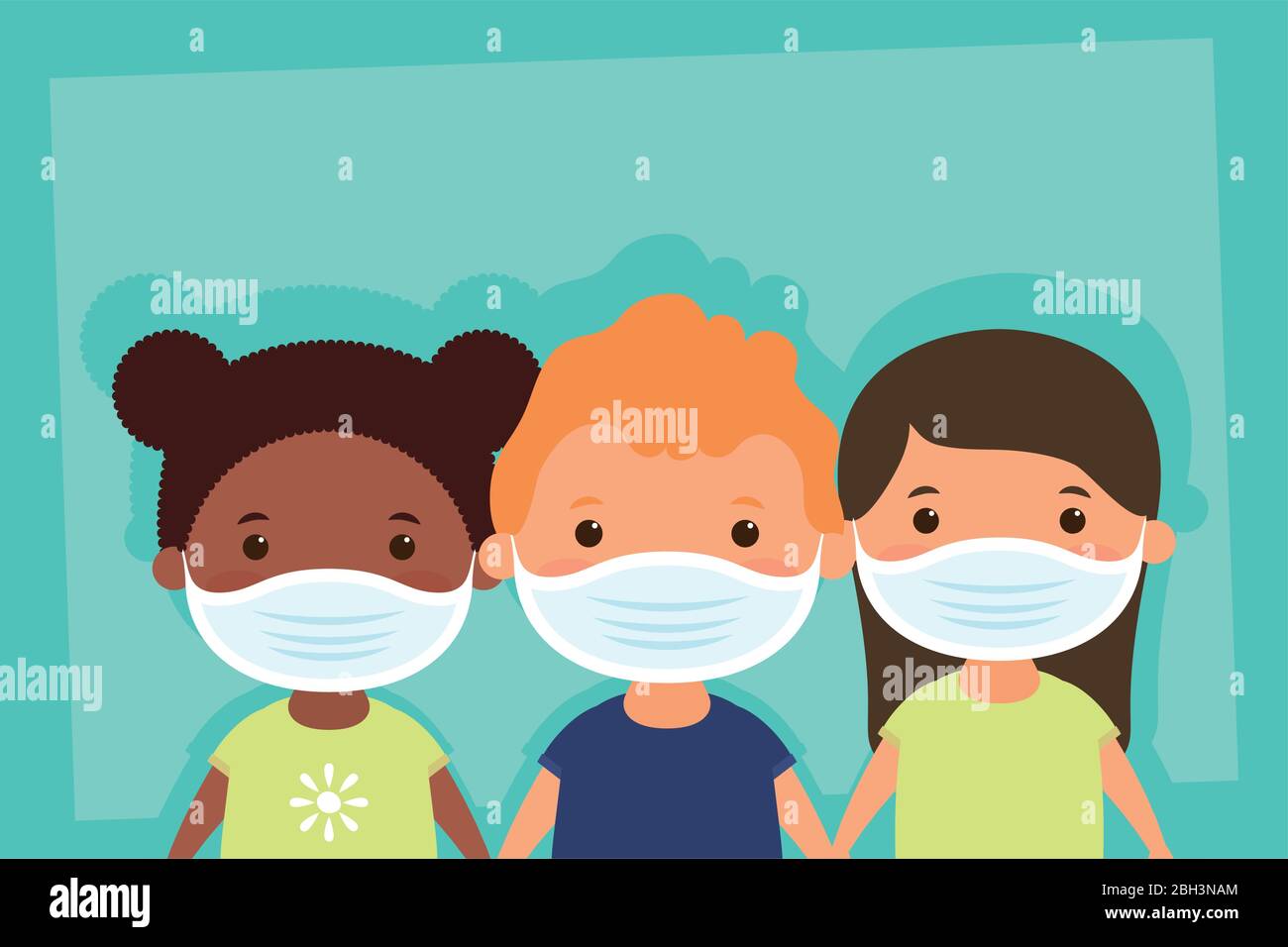 interracial little kids using face masks characters Stock Vector Image ...